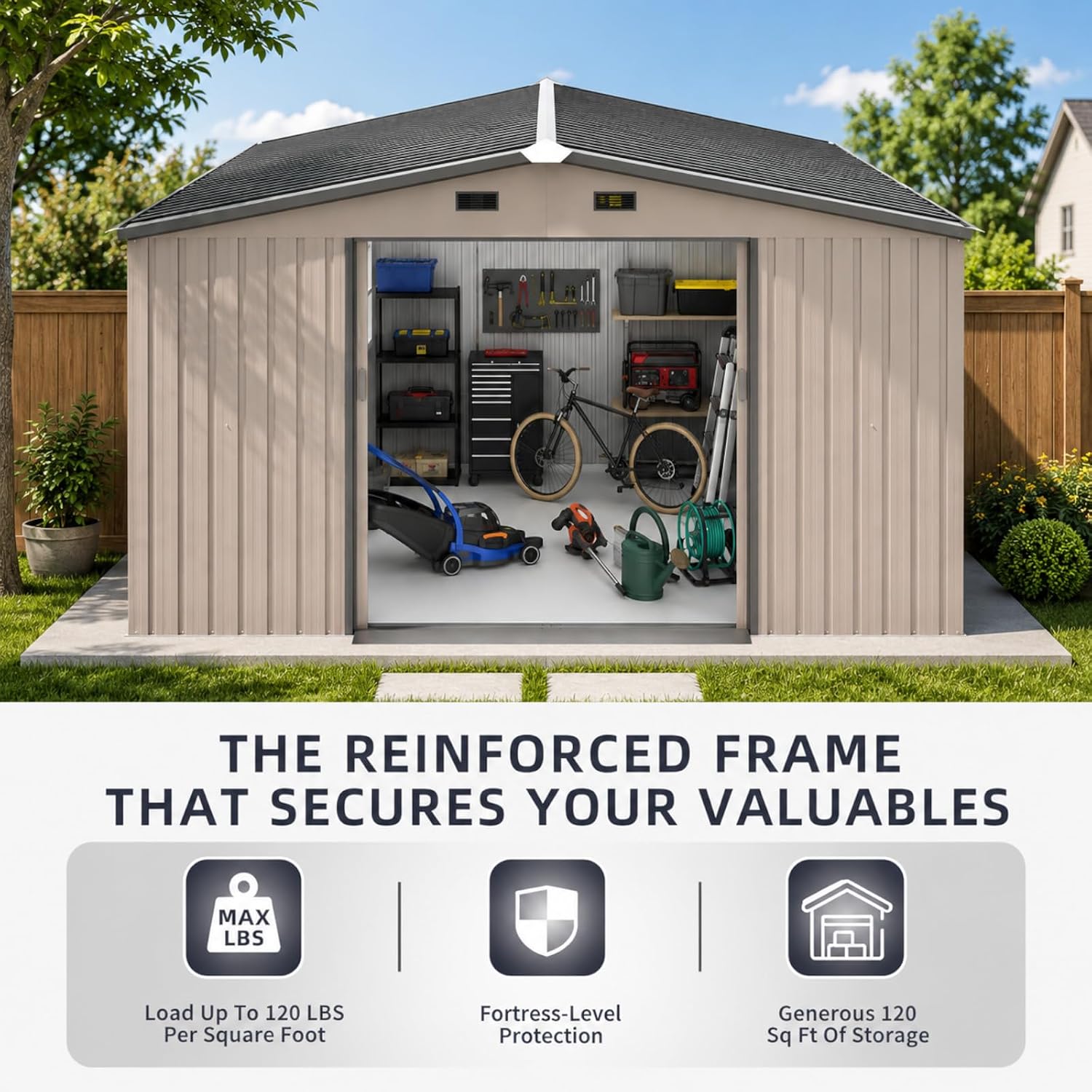 โรงเก็บของโลหะ ขนาด 10x12 ฟุต  - Gardening Tools In บทวิจารณ์และราคา