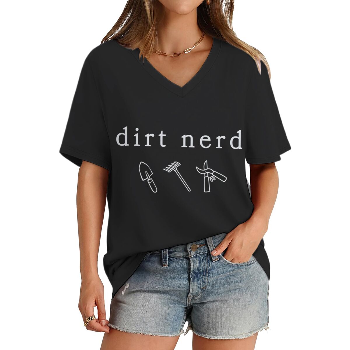 เสื้อยืดลายกราฟิก Dirt Nerd Ga - Gardening Tools Cartoon บทวิจารณ์และราคา
